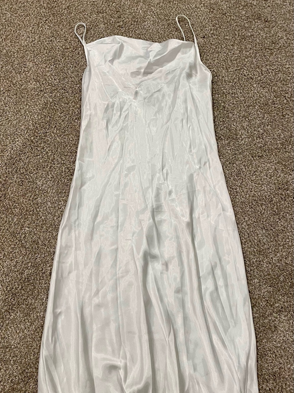 bebe White Satin Slip Chemise with Spaghetti Straps